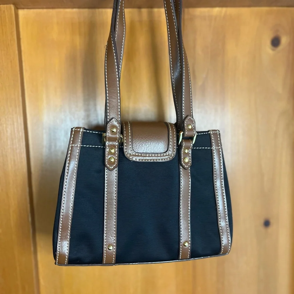 COPY - Etienne Aigner Minibag Black Fabric with Brown Leather NWOT - Picture 2 of 5